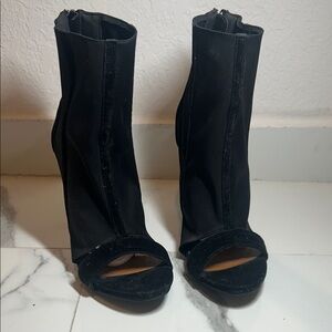 Shoe Republic LA Black Open-Toe Sock Boot Heels